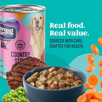A Strong Heart Wet Dog Food, Country Stew, Made with Real Beef, Peas, & Carrots, Made in The USA, 13.2 oz Can (Pack of 12)