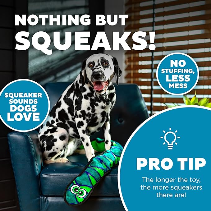 Outward Hound Durablez Snake – Squeaky Plush Dog Toy, No Stuffing for Less Mess, Interactive & Tough, 6 Jumbo Squeakers, Puppies & Dogs, X-Large, 40"