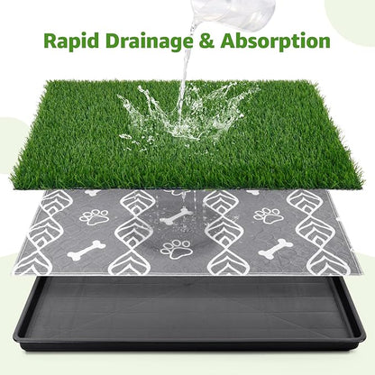 LOOBANI 41x27in Large Dog Litter Box with 2 Artificial Grass Patch + 2 Washable Pee Pads, Quickly Absorbency Portable Patio Potty for Balcony Apartment Use