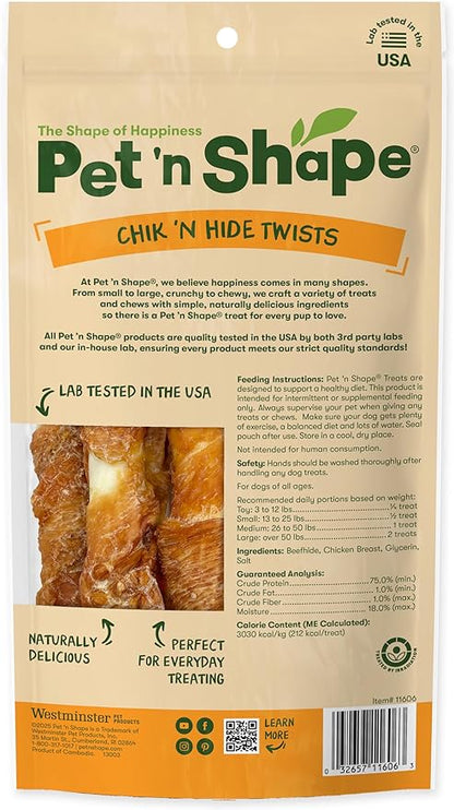 Pet 'n Shape Chik 'n Hide Twist - Chicken Wrapped Rawhide Natural Dog Treats, Large, 6 Count