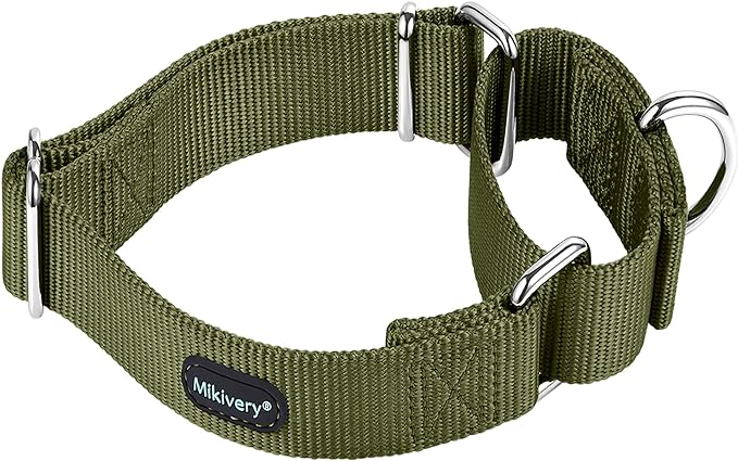 Mikivery Martingale Dog Collar Nylon Adjustable and Safety Training Colourful Comfortable Metal Buckle Pet Collars for Small Medium and Large Dogs(Military Green,L)