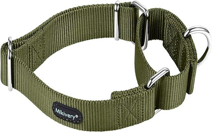 Mikivery Martingale Dog Collar Nylon Adjustable and Safety Training Colourful Comfortable Metal Buckle Pet Collars for Small Medium and Large Dogs(Military Green,L)