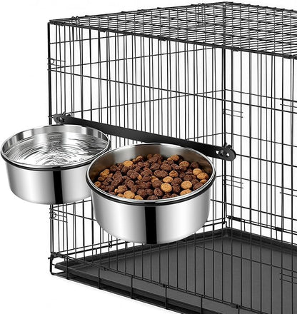Dog Crate Water Bowls 2Pack, 40oz Stainless Steel Dual Hanging Pet Bowls, Wall-Mounted Dog Food & Water Feeder, Elevated Non-Spill Kennel Bowl Set for Medium & Large Dogs and Cats