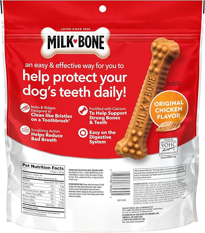 Milk-Bone Brushing Chews Original Chicken Flavor Daily Dental Dog Treats, Small/Medium, 27.5 Oz. Bag