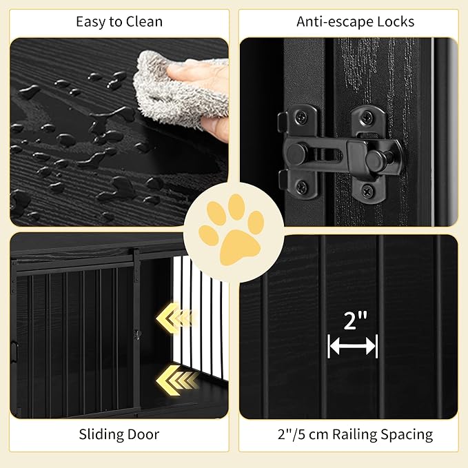Hzuaneri 27.2" Dog Crate Furniture with Barn Door, Heavy Duty Dog Kennel Indoor with 2 Doors, Wooden Pet Cage End Table for Small Medium Dogs up to 22 lb, Anti-Chew Anti-Escape, Black DFC84304B