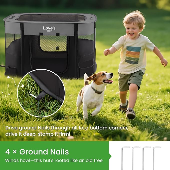 Love's cabin Pet Puppy Dog Playpen, Large Dog Tent Crates Cage Indoor/Outdoor, Portable Exercise Playpen for Dog and Cat, Foldable Pop Up Dog Kennel Playpen with Carring Case (L, Grey)