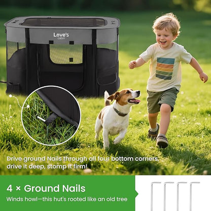 Love's cabin Pet Puppy Dog Playpen, Large Dog Tent Crates Cage Indoor/Outdoor, Portable Exercise Playpen for Dog and Cat, Foldable Pop Up Dog Kennel Playpen with Carring Case (L, Grey)