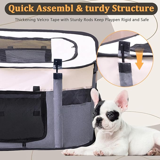 Dog Cat Playpen, Puppy Pet Playpen Indoor for Small Dogs Tent Crates Cage Outdoor, Portable Pop Up Dog Kennel Playpen Cat Tent for Dogs/Cats/Rabbits, Removable Zipper Top, Grey (Large(26"x26"x18"))
