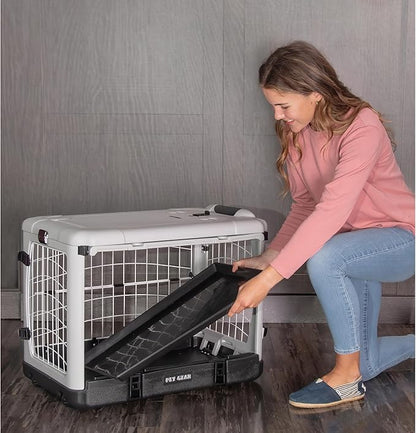 Pet Gear “The Other Door” 4 Door Steel Crate for Dogs/Cats with Removable Tray, Fog, 27 Inch