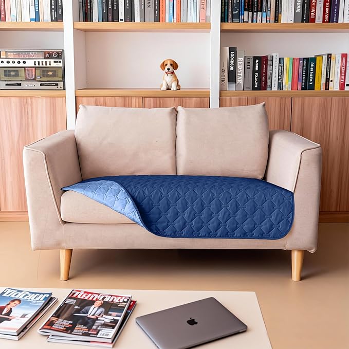 gogobunny 100% Double Sided Waterproof Dog Blanket Soft Pet Bed Cover Reversible Protect Furniture Couch Sofa Car for Puppy Large Dog Cat (Dark Navy/Light Navy, 32x53 Inch (Pack of 1))