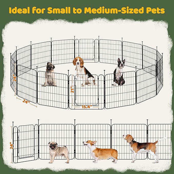Yaheetech Expandable Dog Playpen, 16 Panel 24 inch Puppy Playpen with Door Indoor/Outdoor Pet Fence for Small Medium Dogs
