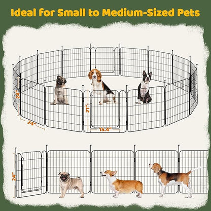 Yaheetech Expandable Dog Playpen, 16 Panel 24 inch Puppy Playpen with Door Indoor/Outdoor Pet Fence for Small Medium Dogs