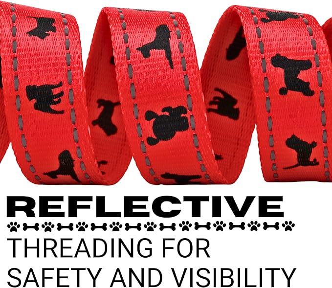 EcoBark Dog Leash - Soft & Reflective Comfort Leashes with Padded Handle - Safe, Strong, & Durable for Small, Medium or Large Dogs (Red)