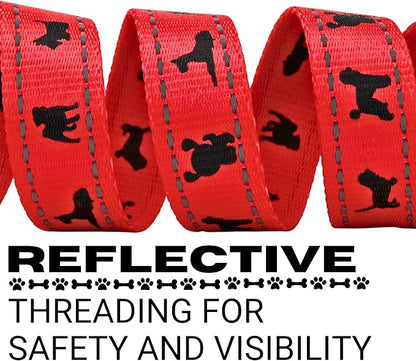 EcoBark Dog Leash - Soft & Reflective Comfort Leashes with Padded Handle - Safe, Strong, & Durable for Small, Medium or Large Dogs (Red)