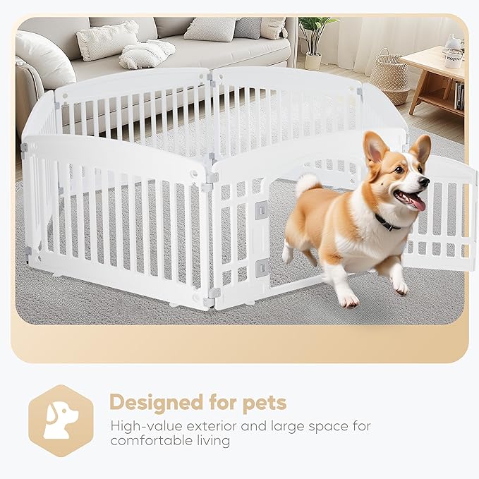 Simple Deluxe Dog Playpen, 24" Exercise 6-Panel Pet Playpen with Door, Safe and Secure, Folding and Portable Puppy Playpen for Puppies and Small Dogs, White