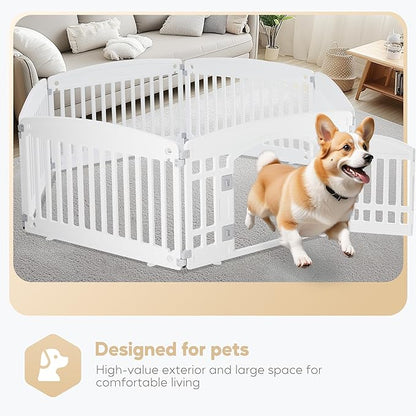 Simple Deluxe Dog Playpen, 24" Exercise 6-Panel Pet Playpen with Door, Safe and Secure, Folding and Portable Puppy Playpen for Puppies and Small Dogs, White