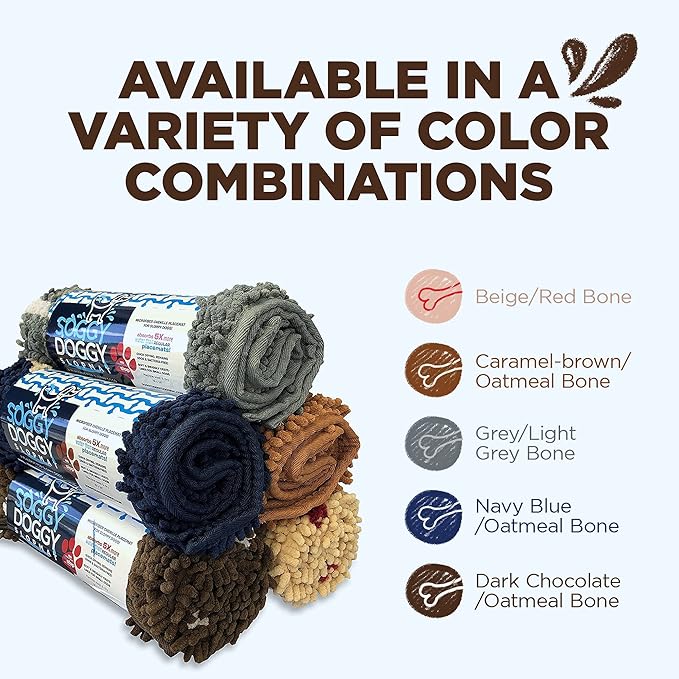 Soggy Doggy Slopmat Dog Food Mat – Absorbent Microfiber Chenille Pet Feeding Mat for Food & Water Bowls, Muddy Paws Small Doormat, Non-Slip, Machine Washable Rug – Chocolate/Oatmeal Bone, 18” x 24”