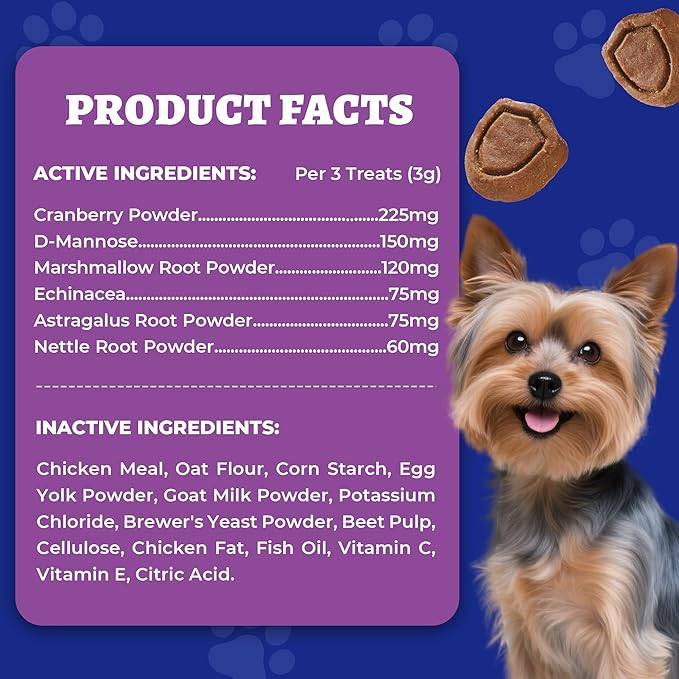 260 Bites Wellix Urinary Bites for Dog UTI Treatment - Cranberry Supplement with D-Mannose Marshmallow Root for Dogs Urinary Tract & Kidney Bladder Support - Chicken Flavor