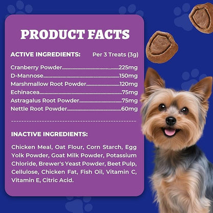 260 Bites Wellix Urinary Bites for Dog UTI Treatment - Cranberry Supplement with D-Mannose Marshmallow Root for Dogs Urinary Tract & Kidney Bladder Support - Chicken Flavor