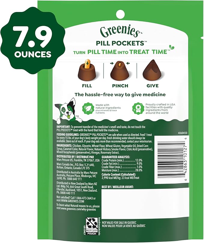 Greenies Pill Pockets for Dogs Large Size, Dog Treat Pouch for Capsule Medication, Hickory Smoke Flavor, 7.9 oz. Pouch