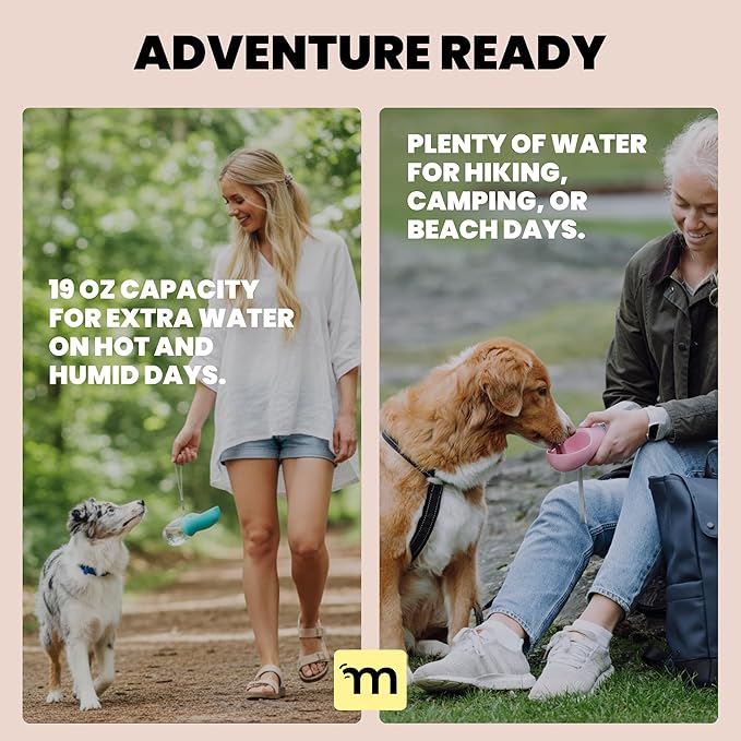 MalsiPree Portable Dog Water Bottle - 19 Oz, Blue - Leak-Proof Water Bowl Dispenser with Lock for Hiking, Travel & On-The-Go