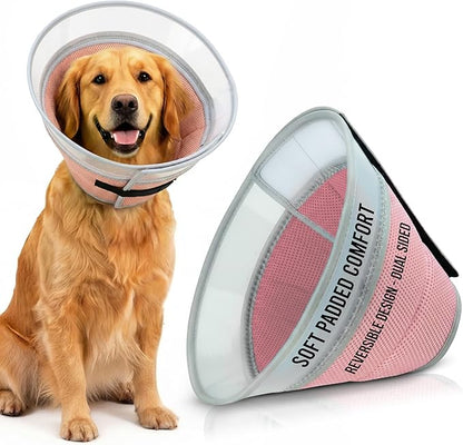 Soft Dog Cone Collar to Stop Licking Small,Medium.Large Dog Cone,Adjustable and Reversible Design,Non-Woven Breathable Fabric, Elizabethan Recovery Collar After Surgery for Cat or Dogs (Pink, Large)