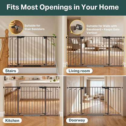 Cumbor Extra Wide Baby & Pet Gate Set, 29.7-48" & 36.6-59" Gates with Dual-Lock, Auto-Close, One-Hand Operation for Stairs, Hallways & Doorways