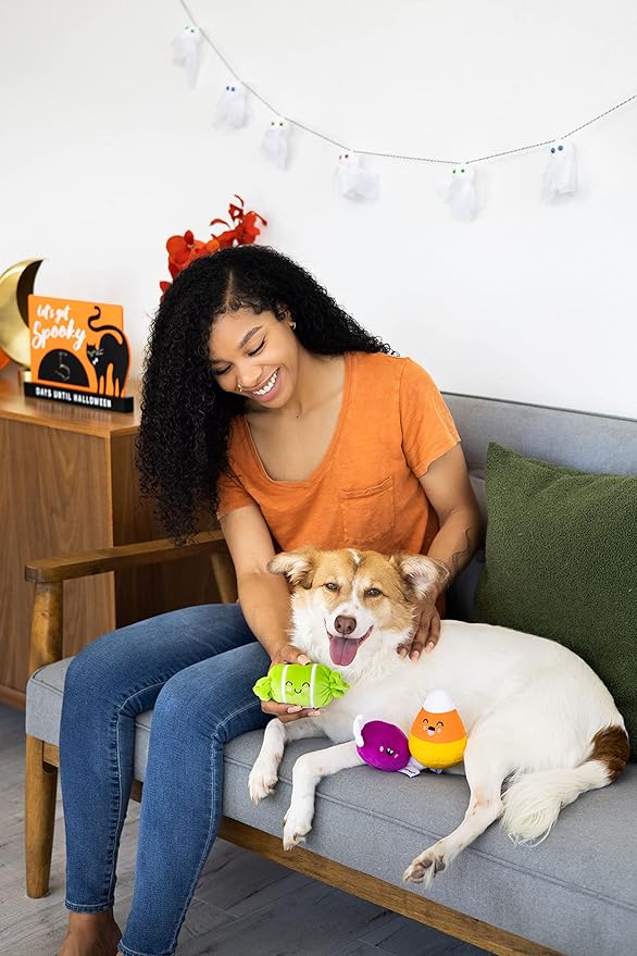 Pearhead Halloween Candy Dog Toys - Plush Pet Toy with Squeakers, Spooky Fall Finds, Set of 3