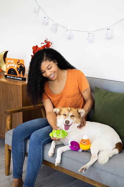 Pearhead Halloween Candy Dog Toys - Plush Pet Toy with Squeakers, Spooky Fall Finds, Set of 3