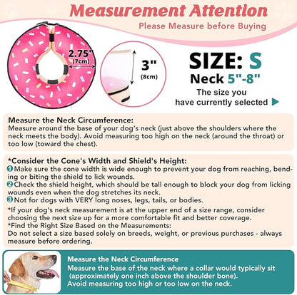 Inflatable Dog Cone with Anti-Licking Clear Shield, Protective Dog Donut Collar After Surgery, Adjustable Soft Recovery Cone for Pets, Alternative Collar with Buckle Strap (Pink, S)