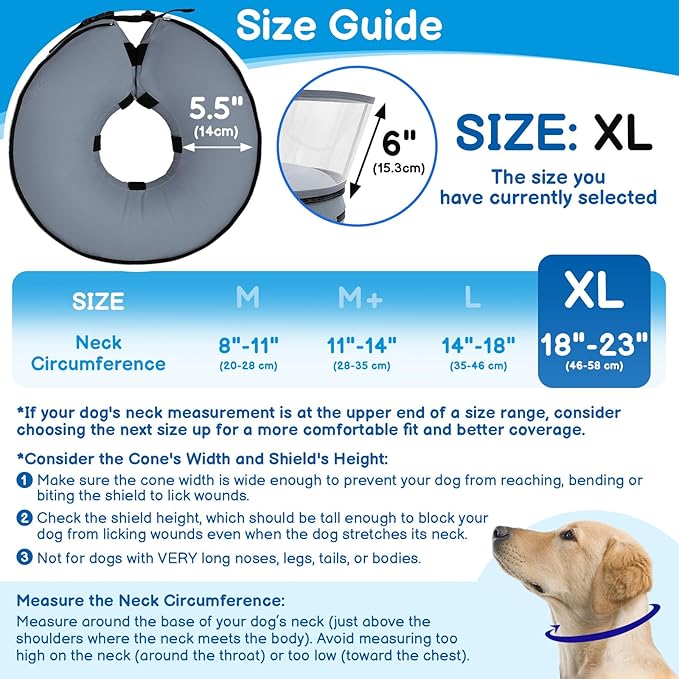 BARKLESS Donut Cone for Large Dogs, Protective Collar After Surgery to Stop Licking, Patented Blow up Dog Surgery Collar with Transparent Shield, Inflatable Pillow Cone for Labrador, Rottweiler