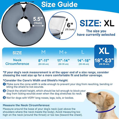 BARKLESS Donut Cone for Large Dogs, Protective Collar After Surgery to Stop Licking, Patented Blow up Dog Surgery Collar with Transparent Shield, Inflatable Pillow Cone for Labrador, Rottweiler