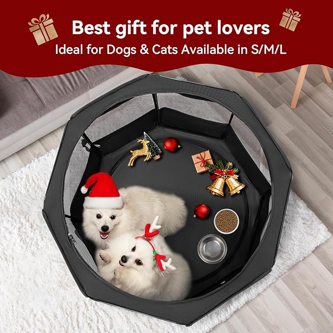 PETSFIT Portable Dog Playpen,36" Dog Play Pen Indoors with Removable Waterproof Mat & Zippered Roof | RV, Camping, Travel Dog Pen | Whelping & Cat Observation Space(36" L x 36" W x 21" H)