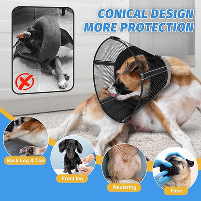 Dog Cone Collar After Surgery to Stop Licking: Soft Mesh Recovery Collar with Detachable Pad, Elizabeth Cone Alternative for Large Medium, Small Dogs, Normal Eating and Drinking (2XL)