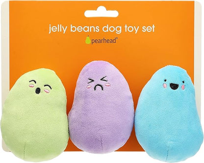 Pearhead Jelly Beans Plush Dog Toys, Easter Dog Toy Set with Squeakers, Pastel Interactive Puppy & Dog Play Toys, Pet Easter Basket Gift, Set of 3