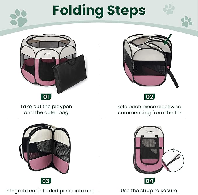 Love's cabin Pet Puppy Dog Playpen, Small Dog Tent Crates Cage Indoor/Outdoor, Portable Playpen for Cat, Foldable Pop Up Dog Kennel Playpen with Carring Case, Removable Zipper Top, Light Pink
