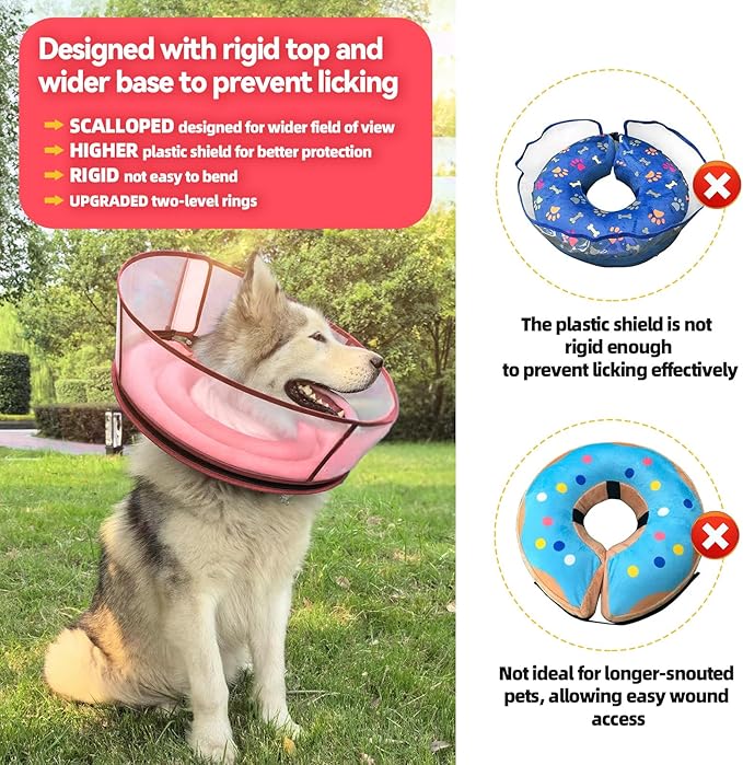 Upgraded Inflatable Dog Cone Collar for Dogs After Surgery,Adjustable Soft Elizabethan Collar for Medium Large Dogs,Comfortable Dual-Ring Dog Cone with Detachable Transparent Anti-Licking Shield（M