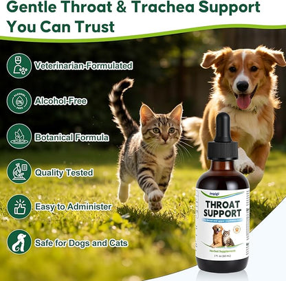 Throat Support for Dogs – Trachea & Respiratory Support Drops for Collapsed Trachea, Occasional Cough & Throat Discomfort – Slippery Elm & Mullein – for Dogs & Cats – Liquid Formula, 2 fl oz