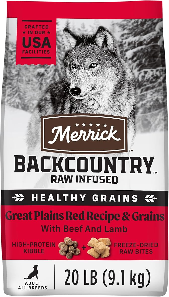Merrick Backcountry Healthy Grains Kibble With Freeze Dried Raw Pieces, Great Plains Red Meat Recipe Dog Food - 20.0 Lb. Bag