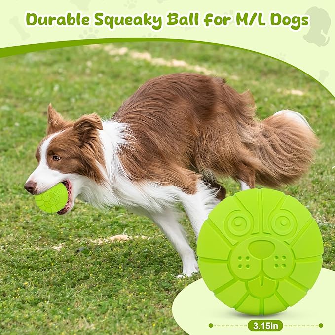 Indestructible Squeaky Dog Balls for Aggressive Chewers, Interactive Dog Toys to Keep Them Busy, Dog Chew Toys for Aggressive Chewers, Rubber Squeaky Balls for Dogs to Relieves Anxiety