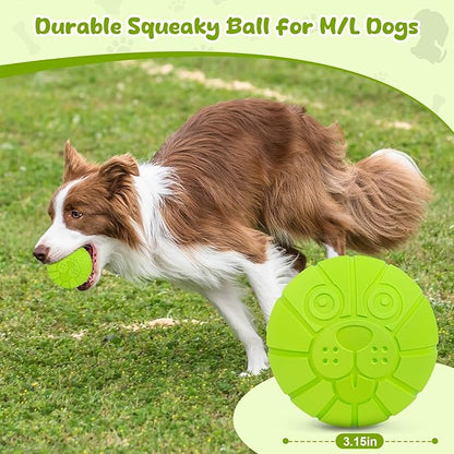 Indestructible Squeaky Dog Balls for Aggressive Chewers, Interactive Dog Toys to Keep Them Busy, Dog Chew Toys for Aggressive Chewers, Rubber Squeaky Balls for Dogs to Relieves Anxiety