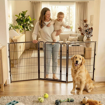 FXW Dog Gate Extra Wide Designed for Indoor Use, Adjustable Width Up to 83-inch Wide (40" H 3 Wire Panels for Medium and Large Dogs), Black