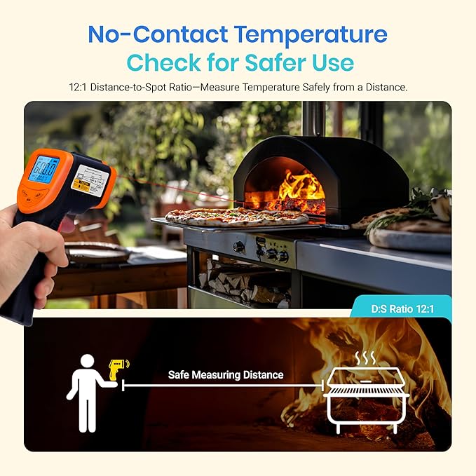 Etekcity Infrared Thermometer Laser Temperature Gun 774, Meat Food Candy Oven Thermometer for Griddle Accessories, Heat Gun for Cooking Refrigerator Tools, Adjustable Emissivity & Max Measure, Orange