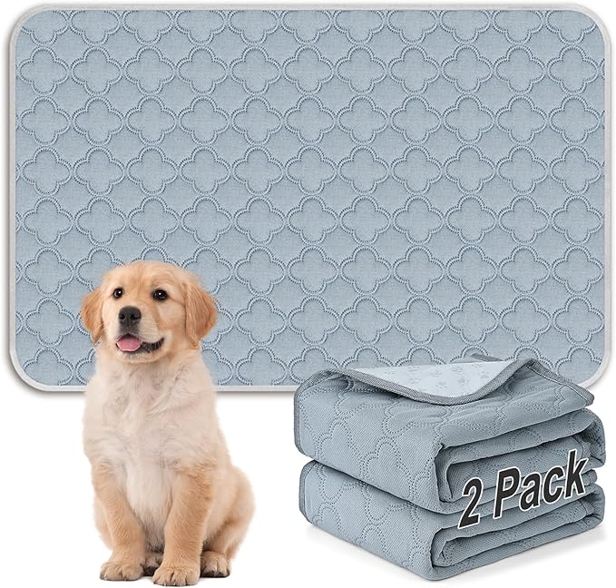 FunFurry Washable Super Absorbent Pee Pads - 2 Pack Reusable Waterproof Pet Training Pads with Paw Shape Non-Slip Backing (Light Grey, 36" x 48")