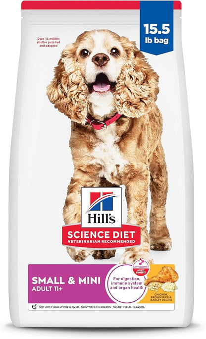 Hill's Science Diet Senior 11+ Small & Mini Dry Dog Food, Chicken, Brown Rice, & Barley, 15.5 lb. Bag
