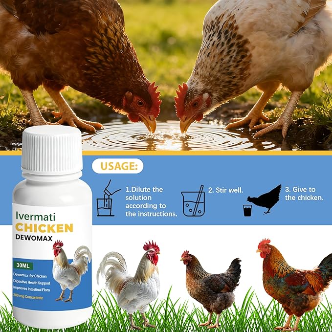 Dewormer for Chickens for Poultry & Laying Hens for Tapeworms, Roundworms & Hookworms 30ml