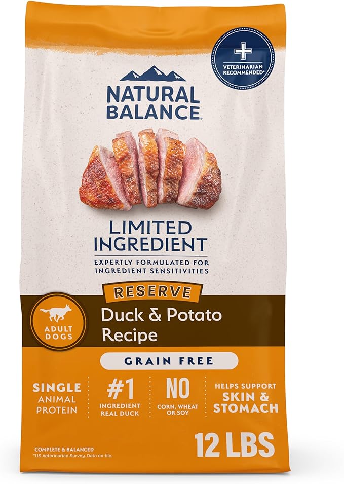 Natural Balance Limited Ingredient Adult Grain-Free Dry Dog Food, Reserve Duck & Potato Recipe, 12 Pound (Pack of 1)