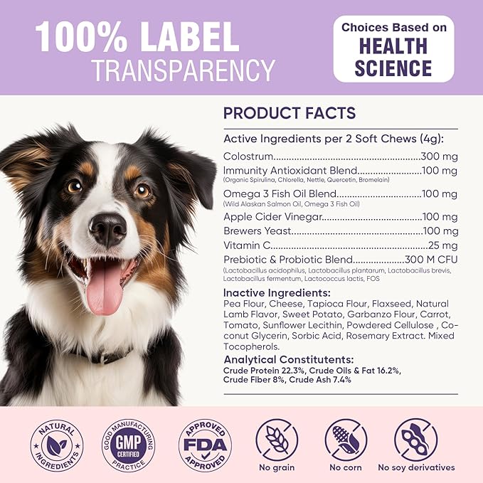 Dog Allergy Chews 200ct - Dog Allergy and Itching Skin Relief Anti Itch Aller Immune Bites for Dogs licking Paws Treatment Relief Itchy Chew Probiotics Vitamins for Skin and Coat Allergies - Lamb