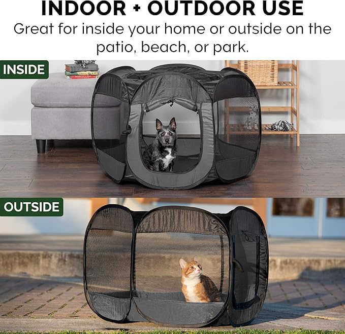 Furhaven Portable Dog Playpen Cat Tent, Pet playground,Kennel foldable indoor outdoor zippered puppy crate - Gray, Medium