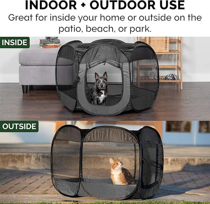 Furhaven Portable Dog Playpen Cat Tent, Pet playground,Kennel foldable indoor outdoor zippered puppy crate - Gray, Medium